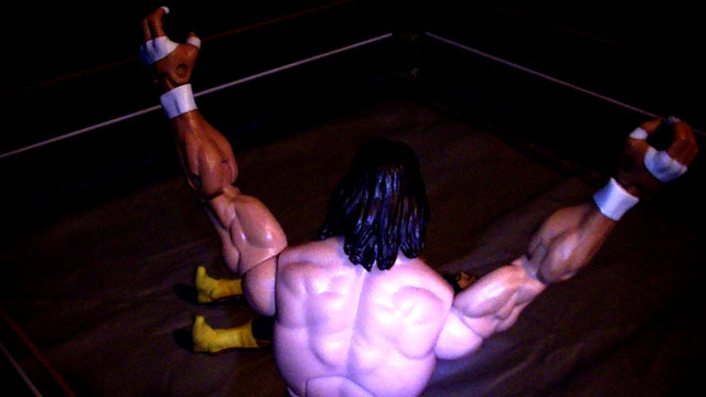 Macho Man ascends to the top turnbuckle!