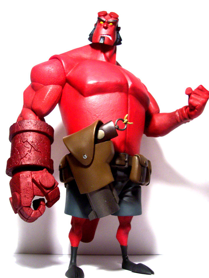 Hellboy scowling.