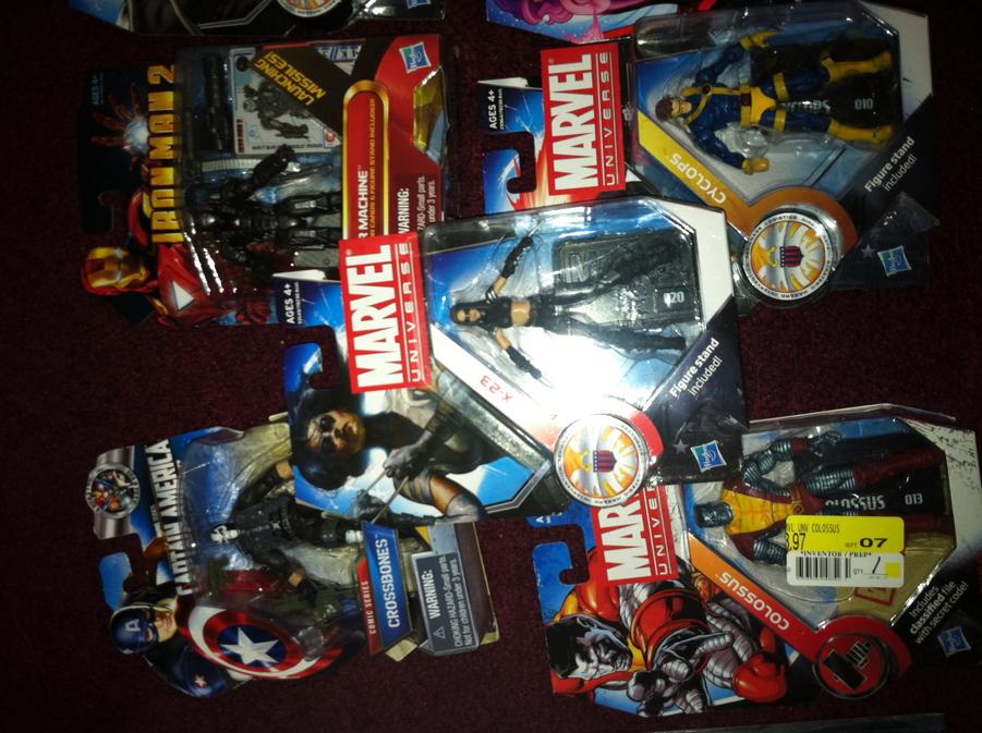 mu cyclops, mu colossus, mu x23, ironman 2 war machine, and captain america cross bones 3 3/4" figures