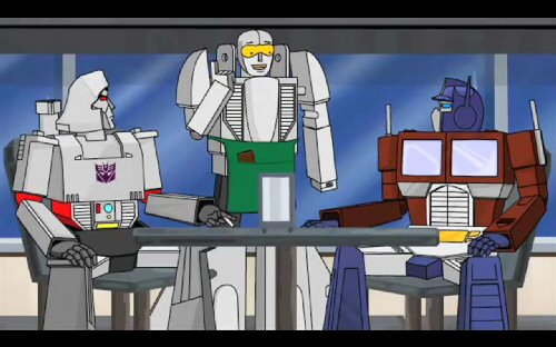 A scene from Transformers go hollywood
Watch it here:
http://www.collegehumor.com/video:1808795