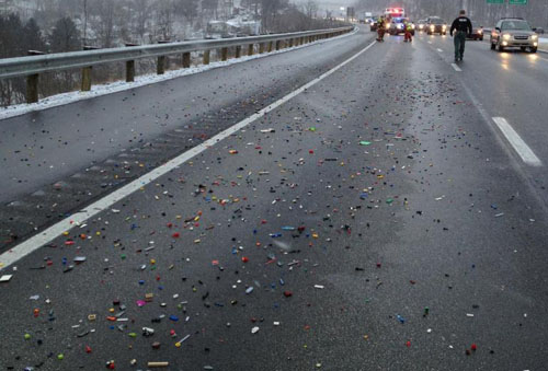 Lego Blocks Spilled On Highways