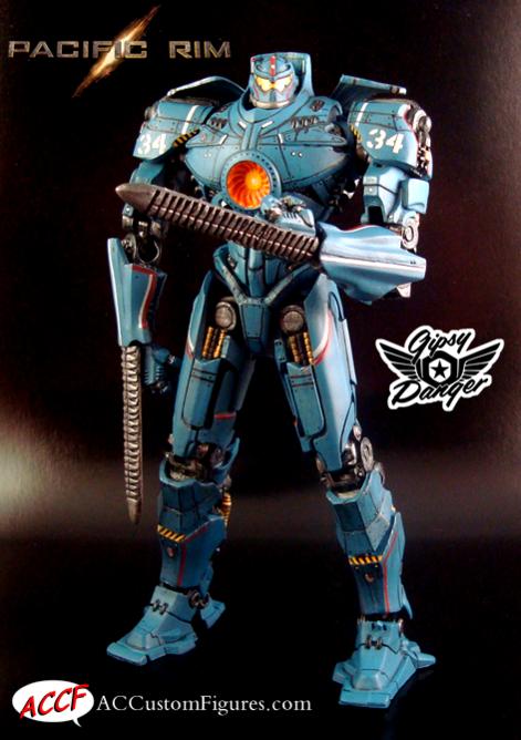 Custom Gipsy Danger from Pacific Rim. Started with a complete repaint from the blue up, re-worked articulation at the elbows, hips and head, 2 custom Chainsaw Blades, 2 custom Elbow Rockets, and a custom interchangeable Plasma Caster hand. Inspired by my colleague Jin Saotome. Thanks for looking.