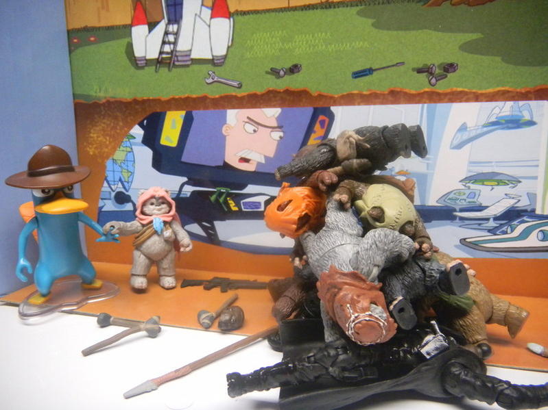 Agent P quickly dispatches the evil gang of Ewoks and wins the love of Princess Neesa.